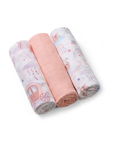 Lot de 3 langes rose en mousseline en coton 70x70cm, Babyono Les magasins à Paris