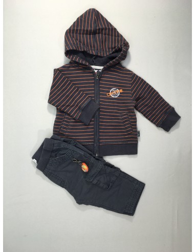 Sweat zippéà capuche gris ligné orange Cetifie + Pantalon cargo pas cher chine