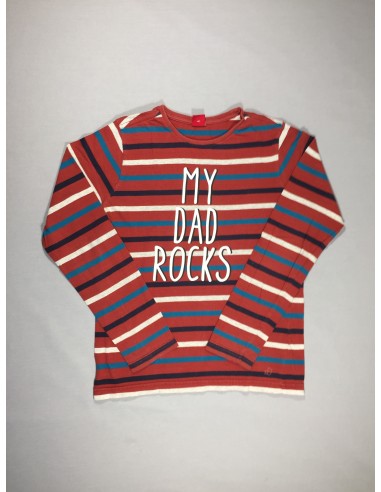 T-shirt m.l ligné brun/blanc/bleu foncé/bleu bouteille "My Dad Rocks" pas cher