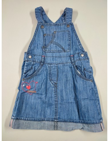 Robe salopette en jeans broderie coeur rose sur le site 