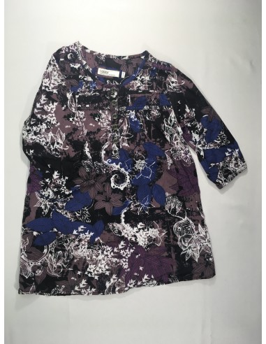 Blouse m.l brun/mauve motifs feuilles boutons paiement sécurisé