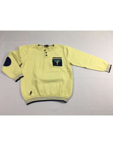 Pull jaune, petite poche bleu marine avec coupe "course au galop" les ctes