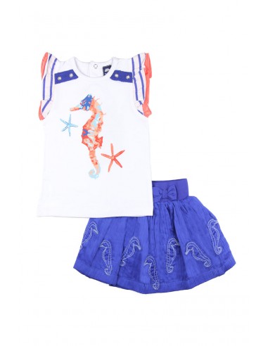 Ensemble T-shirt et jupe Blanc et bleu marine 50-70% off 