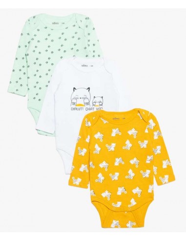 Lot de 3 bodys à ML blanc,jaune,vert s'inspire de l'anatomie humaine