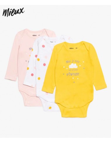 Lot de 3 bodys à ML rose,blanc,jaune les muscles