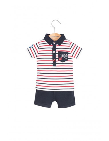 EnsemblePolo rayé et short - Bleu marine et rouge de technologie