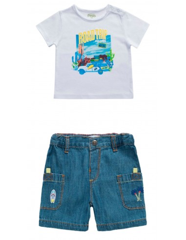 Ensemble T-shirt Cactus Jungle Blanc et short en jean en stock