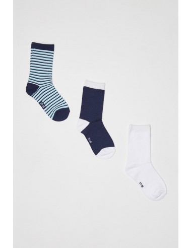 Lot de 3 paires de chaussettes Indigo et blanc soldes