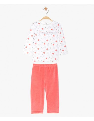 Ensemble 2 pièces,pyjama blanc et rose en velours avec paillettes pas cheres