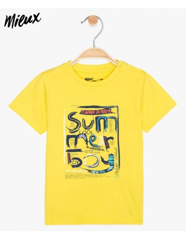 T-shirt jaune en coton bio avec motif Amélioration de cerveau avec