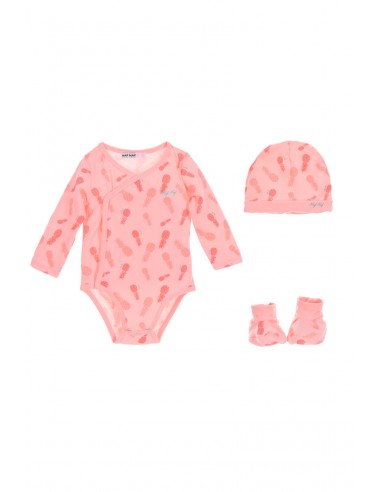 Ensemble 3 pièces : body ML ,bonnet et Chaussettes Rose les ligaments