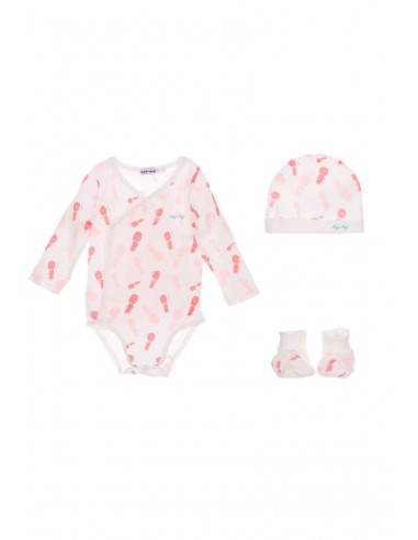 Ensemble 3 pièces : body ML,bonnet et chaussettes Blanc et rose 50-70% off 